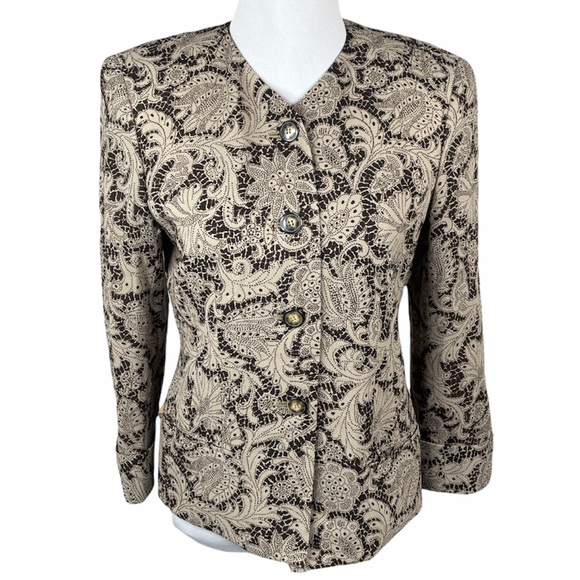 Jones New York Floral Blazer, Brown, Taupe, 4 - Picture 9 of 9